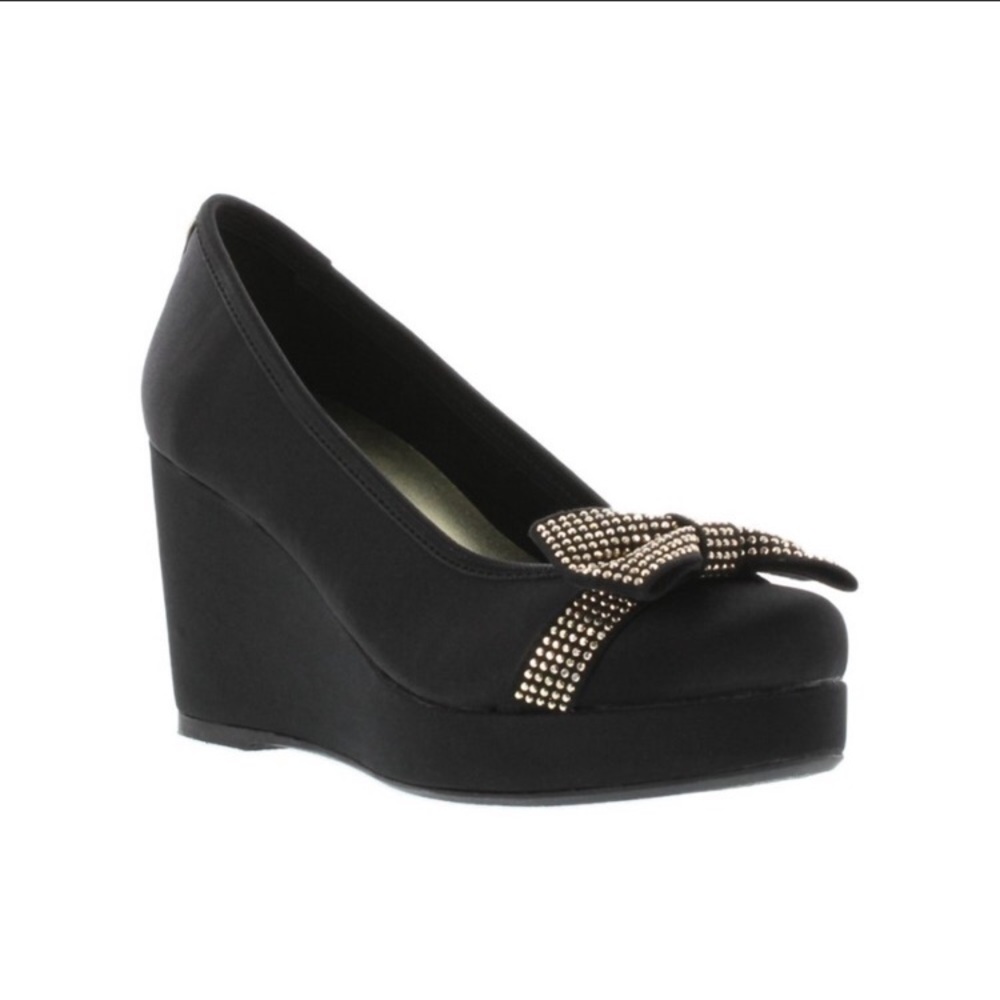 Stuart Weitzman Black Elida Bow Wedge Girls - 3